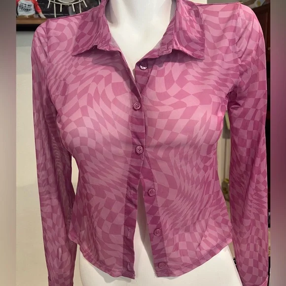 H&M purple mesh button down - Picture 1 of 3